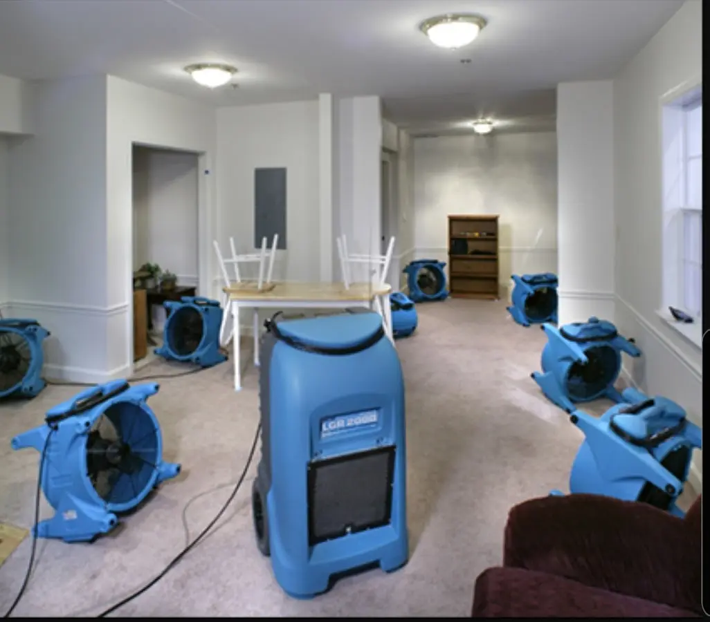 Air movers and dehumidifier setup for Water Damage Restoration in North Bethesda
